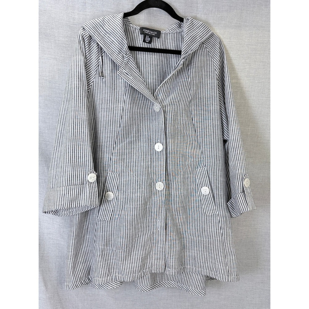 Jones New York Striped Hooded Button-Front Jacket in Black and White